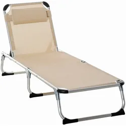 OKWISH Gartenliege klappbar Aluminium Beige 76x165x60 cm mit 4-fach verstellbarer Rückenlehne Netzstoff ergonomisch, abnehmbares Kissen, platzsparend