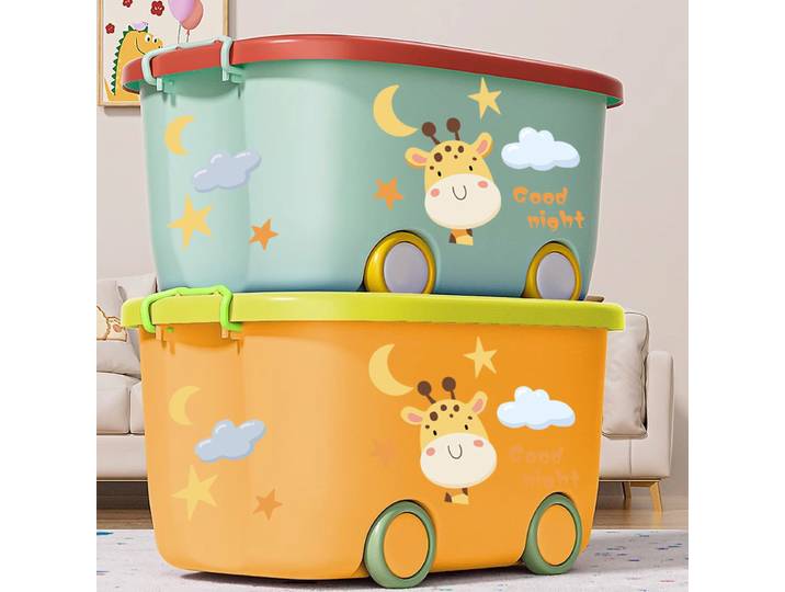 Grande boîte à jouets de dessin animé pour enfants avec roulettes, coffre à jouets robuste pour garçons et filles, organisateur de rangement, bacs à jouets pour le salon