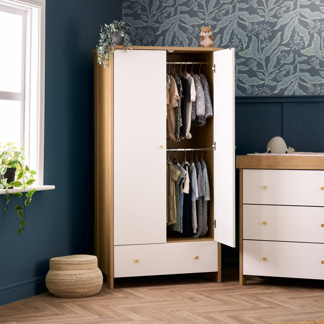 Obaby Nika Double Wardrobe Oak/White 170cm H X 85cm W X 50cm D