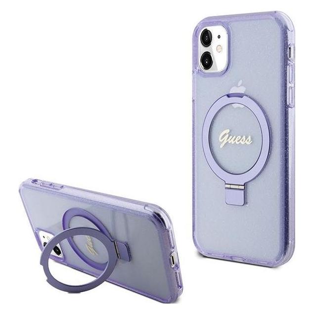 Guess GUHMN61HRSGSU iPhone 11 / Xr 6.1" fioletowy/purple hardcase Ring Stand Script Glitter MagSafe (Apple iPhone 11, Apple iPhone XR) (1467198017)
