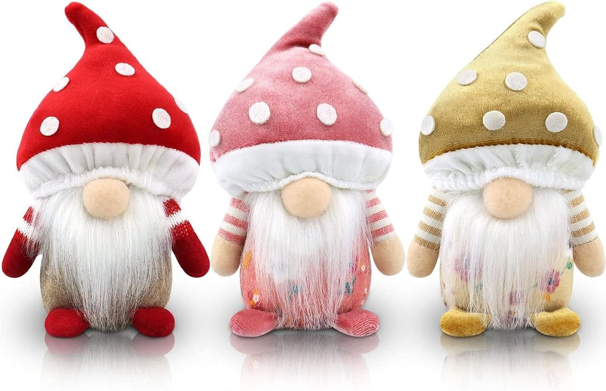 Set van 3 handgemaakte Lente Gnooms met Paddenstoelen voor Pasen en Zomer decoratie