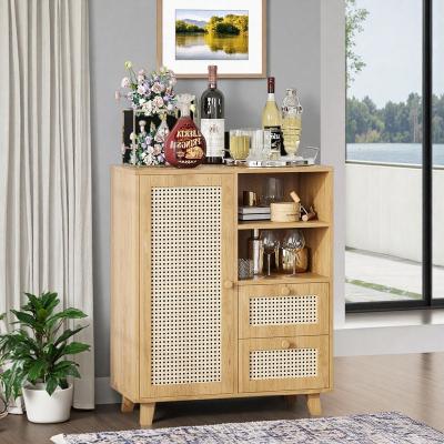 ZWYO HOSIMU "15"" Farmhouse Buffet Sideboard Cabinets with Rattan-Front Door, Two Spacious Drawers and Adjustable Shelf for Entryway"