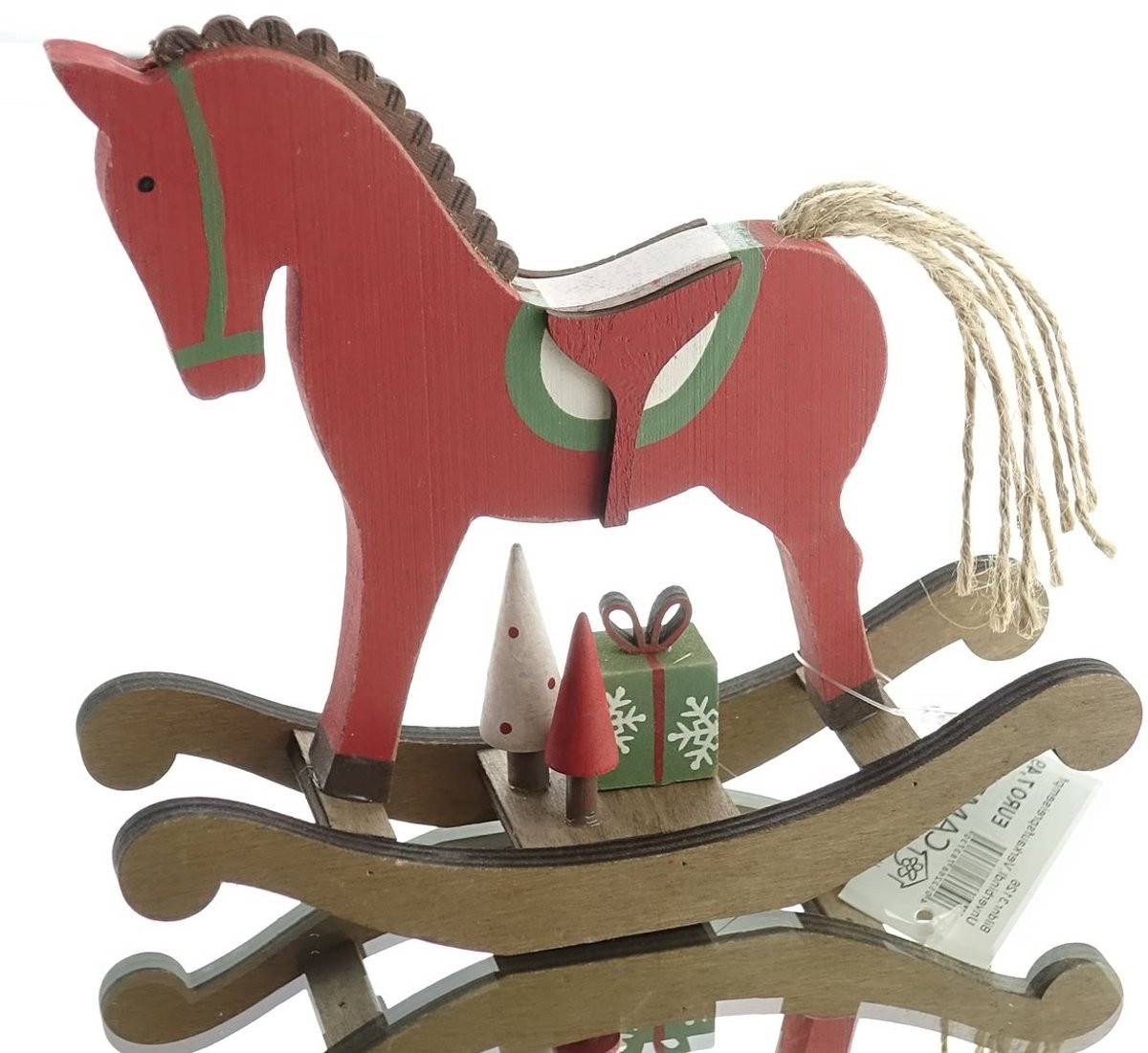 Sagaflor kerstdecoratie schommelpaard rood groen hout 20,5 cm