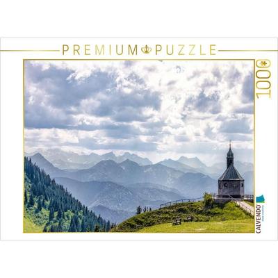 CALVENDO Puzzle Tegernseer Kirche auf dem Wallberg mit Blick auf die Alpen | 1000 Teile Lege-Größe 64x48cm Foto-Puzzle für glückliche Stunden