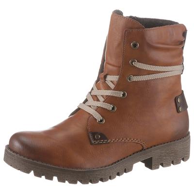 Schnürboots RIEKER, Damen, Gr. 37 (4,5), braun (cognac, used), Lederimitat, used, Schuhe Schnürboots, mit herausstechender Schnürung