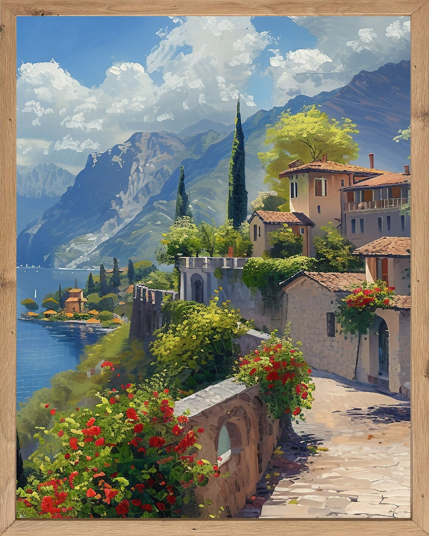Bild mit Rahmen BÖNNINGHOFF "Wandbild gerahmt LAKE GARDA 40x50 cm – Natur Wandbild beruhigend", bunt (farbe rahmen: artisan, farbe bild(er): blau, grau, grün), B:40cm H:50cm T:2,1cm, MDF, Papier, Bilder, Bild mit Rahmen, mit dekorativem Rahmen farbe rahme