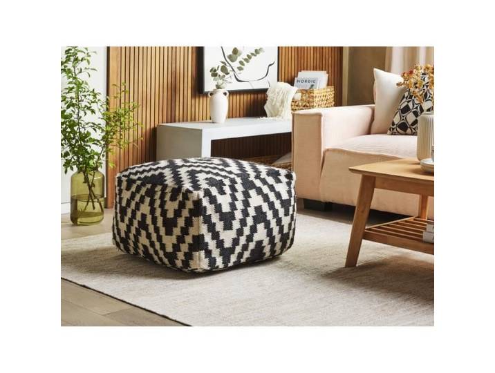 Pouf - BELIANI - KNIDOS - Noir Blanc - Tissu - Moderne Scandinave - 56x56x32 cm