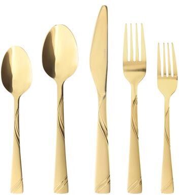 Elama 20 Piece Mirror Polished + Sand Blasted Stainless Steel Flatware Set in Gold