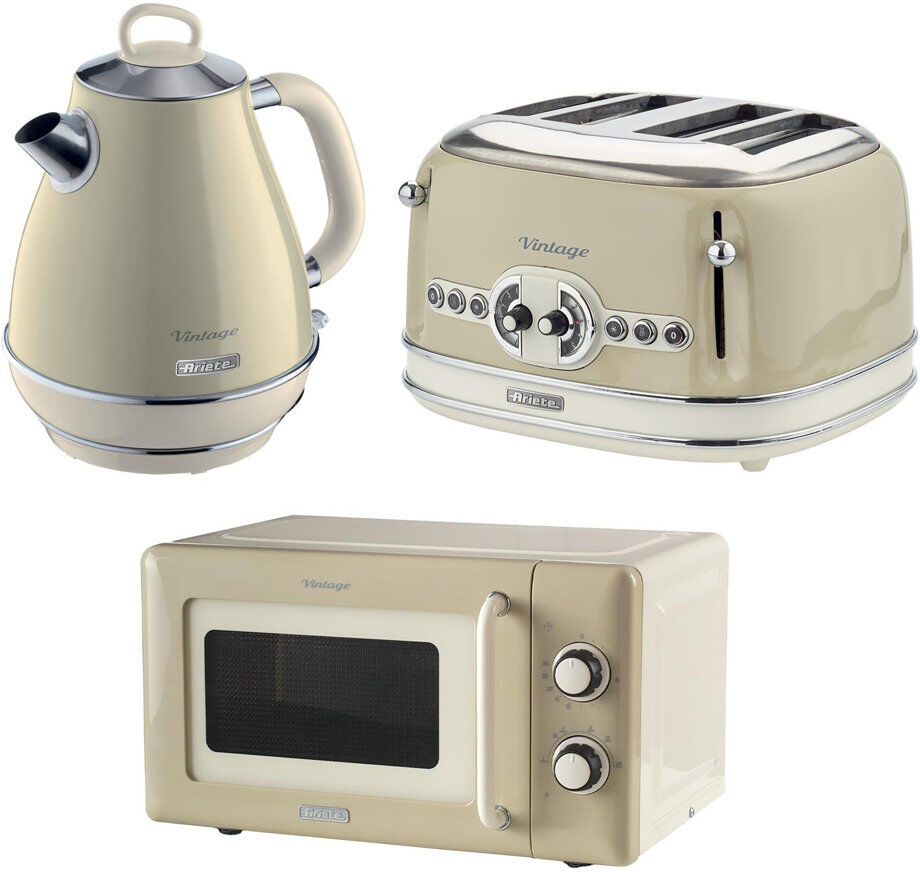 Ariete Vintage 1.7L Jug Kettle, 4 Slice Toaster & Microwave Cream