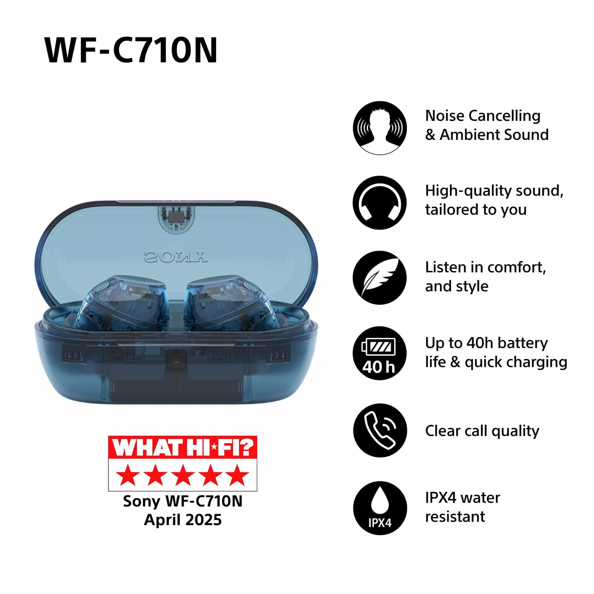 Sony WF-C710NL In-Ear Bluetooth Kopfhörer Kabellos TWS IPX4 USB Typ-C (Blau) WFC710NL.CE7