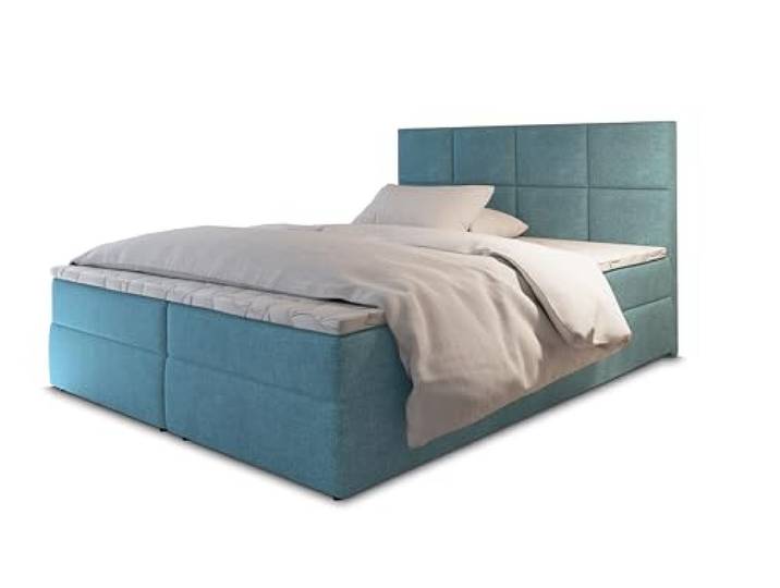 Masseno Boxspringbett Lena 200x200 cm Komplett-Set mit Matratze und Topper, Polsterbett mit Zwei Bettkästen -Blau, Cosmic 05