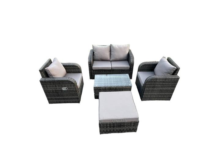 Fimous Gartenlounge-Set Polyrattan Dunkelgrau 5-Sitzer, Metall, Gartenmöbel, Gartengarnituren, Gartenmöbel-Sets