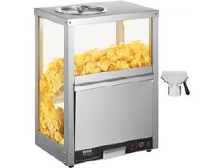 VEVOR Chauffe-Chips Nachos Commercial, Vitrine Chauffante 80 L, avec Base Chauffante et Lumière Chauffante, Présentoir à Chaud en Acier Inoxydable, pour Pop-corn, Chips de Pommes de Terre, Cacahuètes