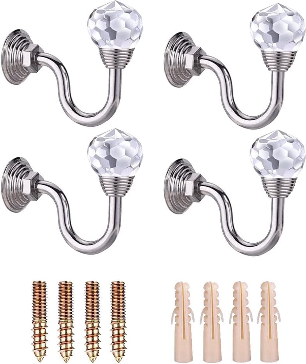Crystal Gordijnhaakjes - 4 Stuks Metalen Gordijnhouders voor Elegante Raamdecoratie