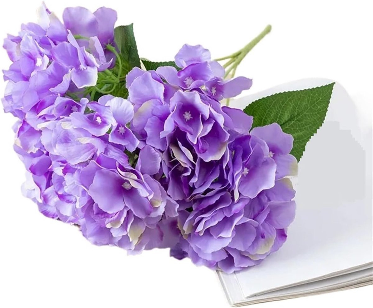 Kunsthortensia Boeket Paars - Zijde Bloemen voor Huis Decoratie - 10 cm