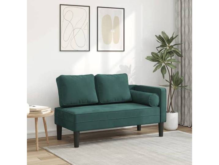 Chaise longue avec coussins vert foncé velours 4007573