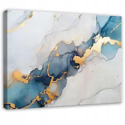LEINWANDBILD Abstrakt Marmor Blau Gold Modern Wohnzimmer 120x80
