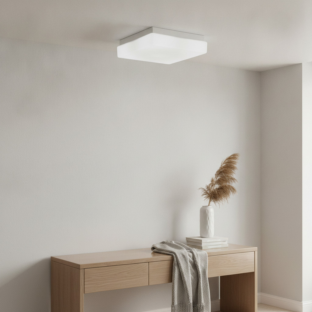 Lyora Cube vierkante plafondlamp wit met glas en metaal 25 cm