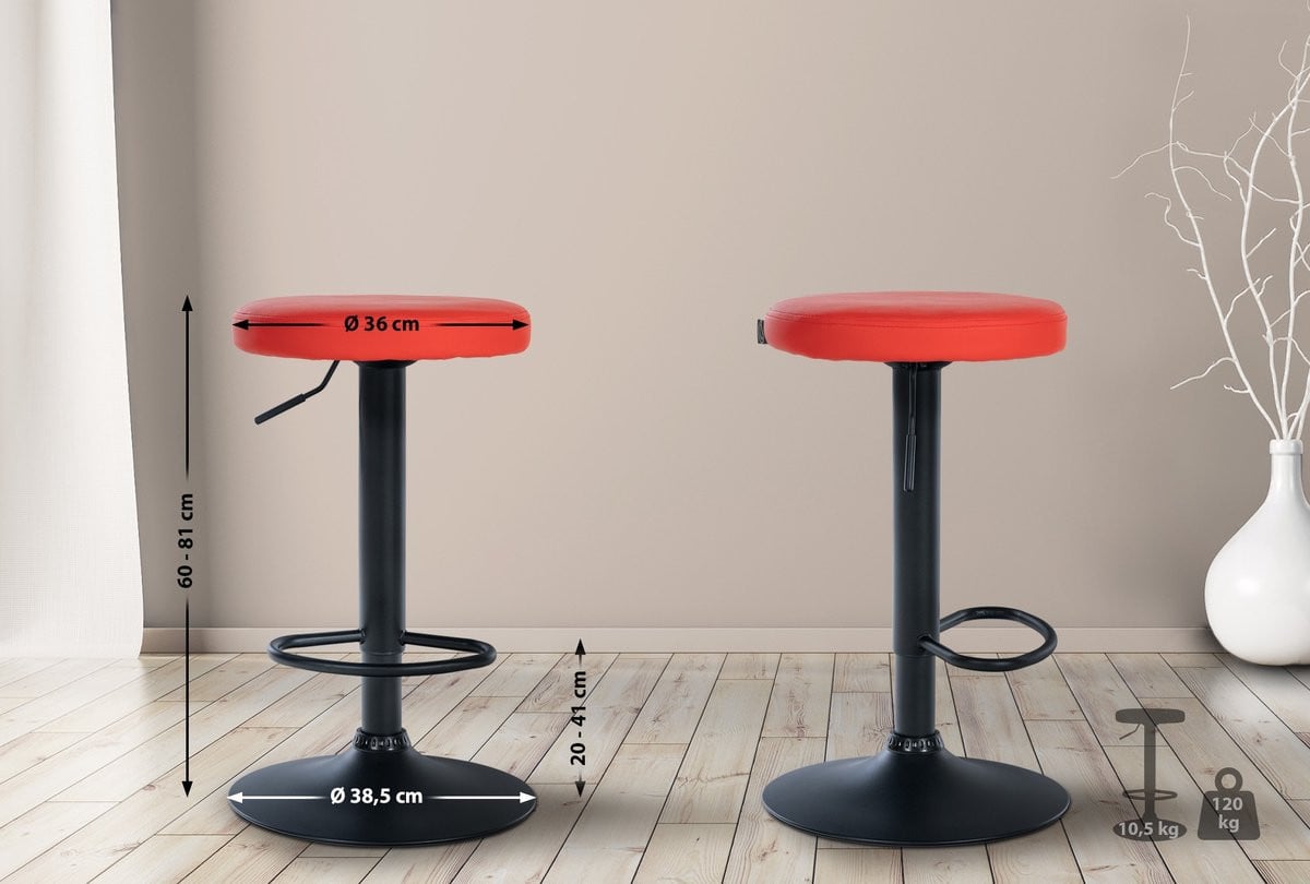 CLP Ponte Barkruk - Rond - Verstelbaar - Kunstleer - zwart/rood