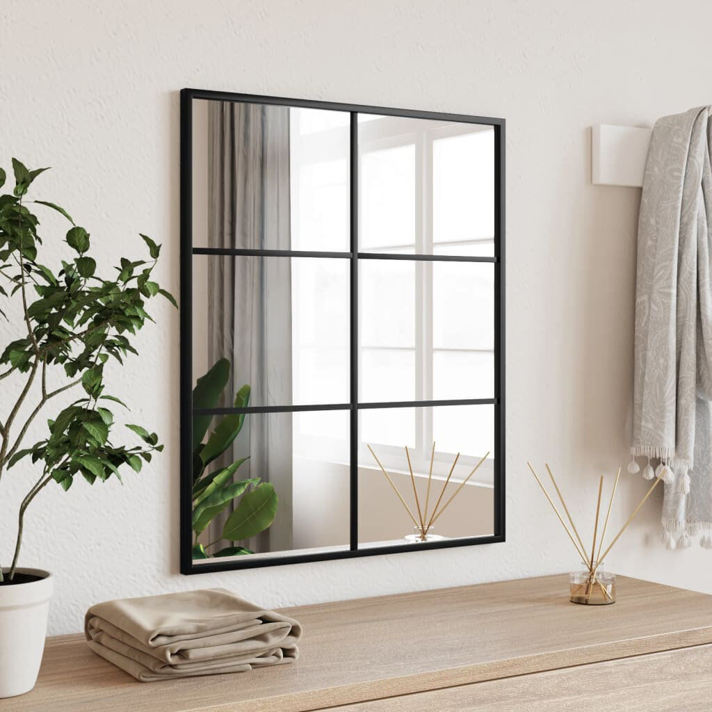 17 Stories Mikayia Rectangular Metal Wall Mirror Black 60cm H x 50cm W