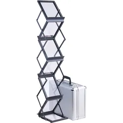 Prospektständer faltbar BOSTON 6x A5 mit Koffer, schwarz, PS, Aluminium