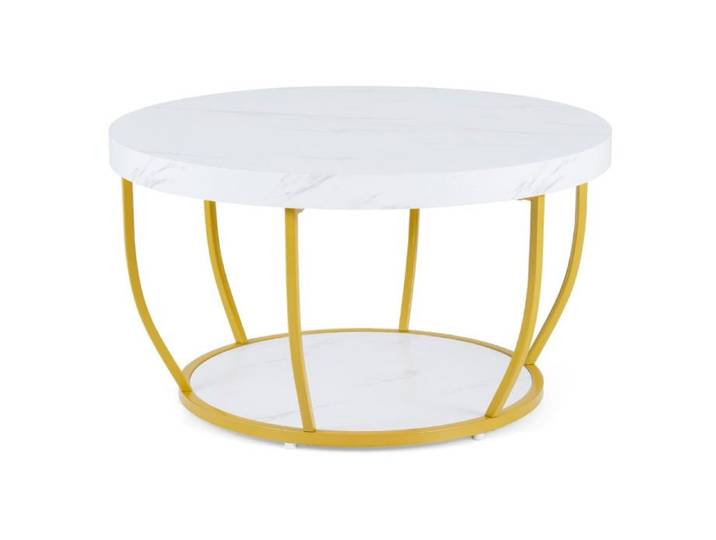 Table basse ronde - HELLOSHOP26 - 80 x 80 x 45 cm - 2 niveaux - Cadre métal - Blanc mat
