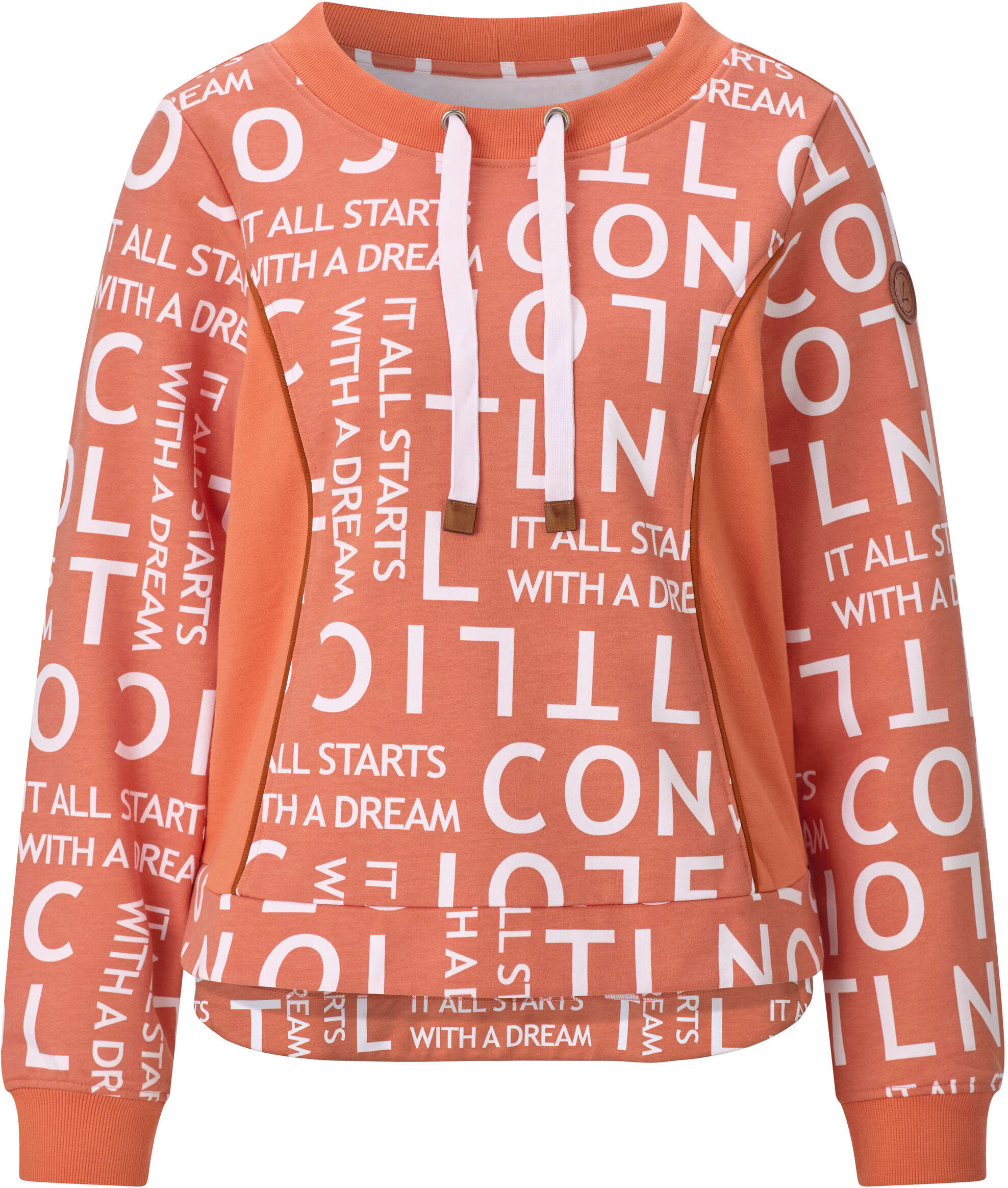 Sweatshirt WITT "Sweatshirt Sweatshirt mit angerautem Innenteil", Damen, Gr. 54, orange (papaya, weiß, bedruckt), Sweatware, , Sportlich, Rundhals, Sweatshirts Sweatshirt