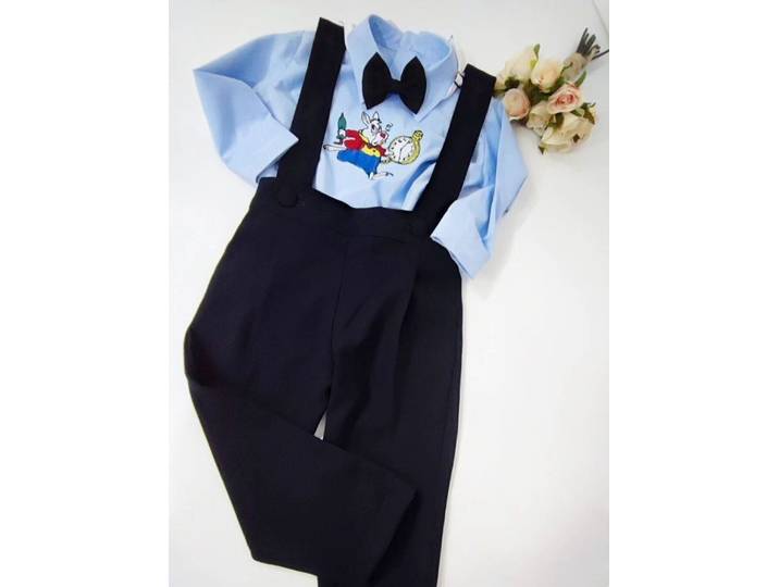 Ensemble bleu Vintage brodé de lapin pour bébé garçon de 0 à 6 ans, pour photographie d'anniversaire décontractée Eid, printemps-automne, C279
