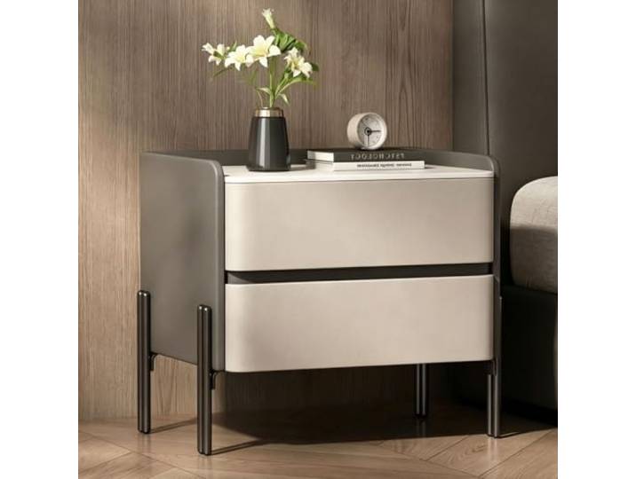 Moderner Nachttisch Mit 2 Schubladen Beistelltisch Metallbeine Dekorative Möbel Verdeckte Griffe Aufbewahrungsschrank for Schlafzimmer, Wohnzimmer, Wohnung(Dark gray,50cm/20in)