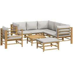 Helloshop26 - Gartenmöbel-Set 8-teilig mit hellgrauen Bambuskissen 02_0017588