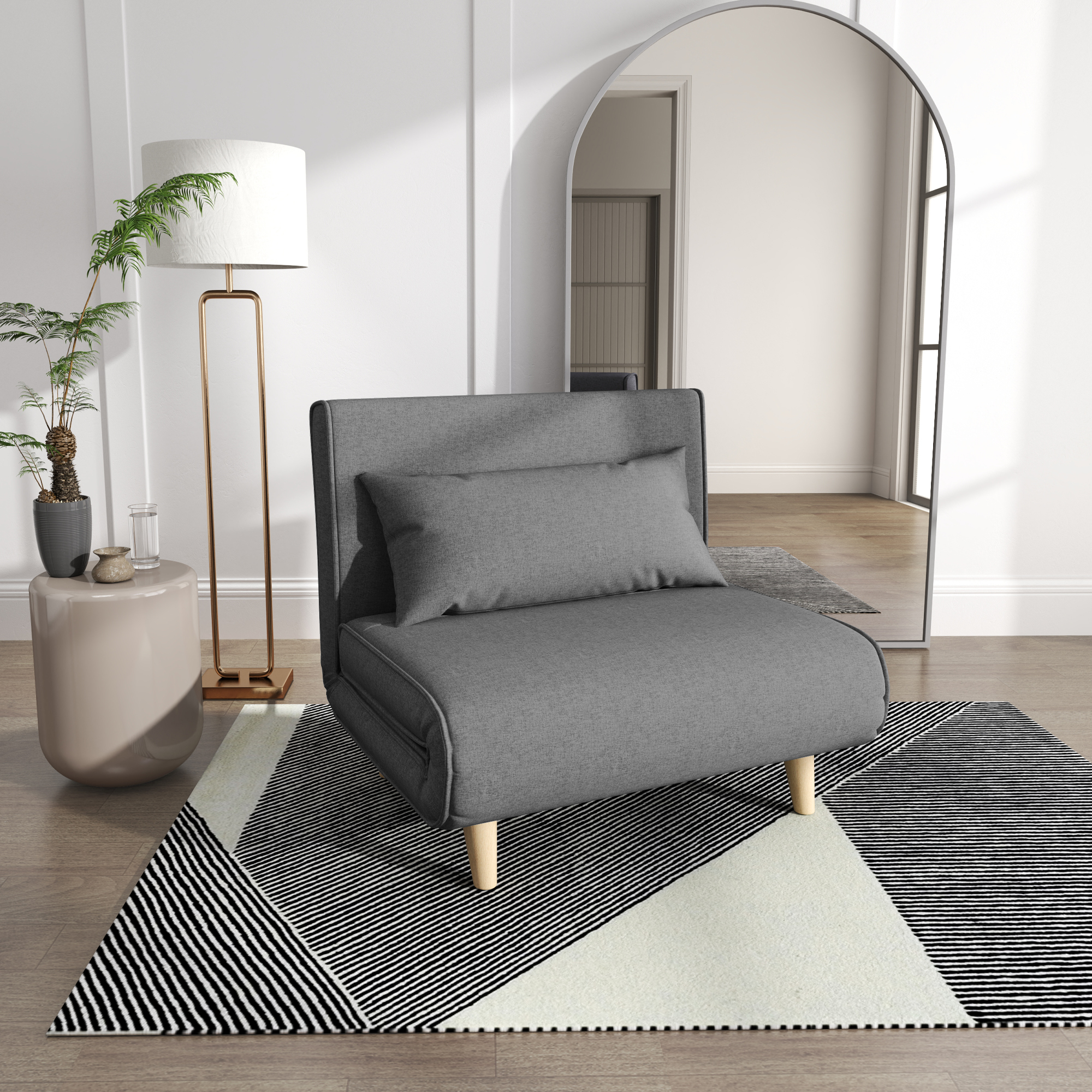 Homcom Poltrona Letto 3 in 1 con Schienale Reclinabile su 6 Posizioni in Tessuto, 94x78x80 cm, Grigio   Aosom Italy