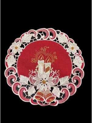 Jiallo Poinsettia Embroidered Cutwork Round Placemat, 12-Inch diameter