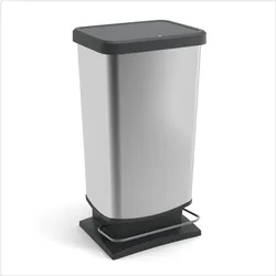 Rotho Treteimer Plus 40 l PASO, Abfalleimer, Silber