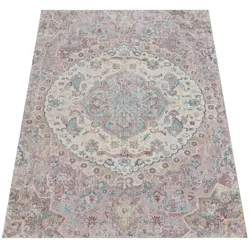 KADIMA DESIGN Outdoor Teppich Orientalisch Vintage Balkon, Terrasse schmutzabweisend Pink Rechteckig 60x100 | 100% Polypropylen | Florhöhe: 2 mm | pflegeleicht