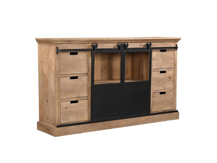 Sideboard Massivholz STUPORE Industrial Style Anrichte Mangoholz & Eisen