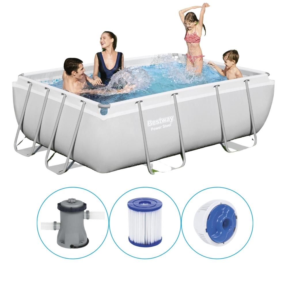 Bestway Power Steel Rectangular 2.82m x 1.96m x 84cm, Grau/Blau, 3662 l, Gerahmter Pool, Blau, Grau, 39,7 kg
