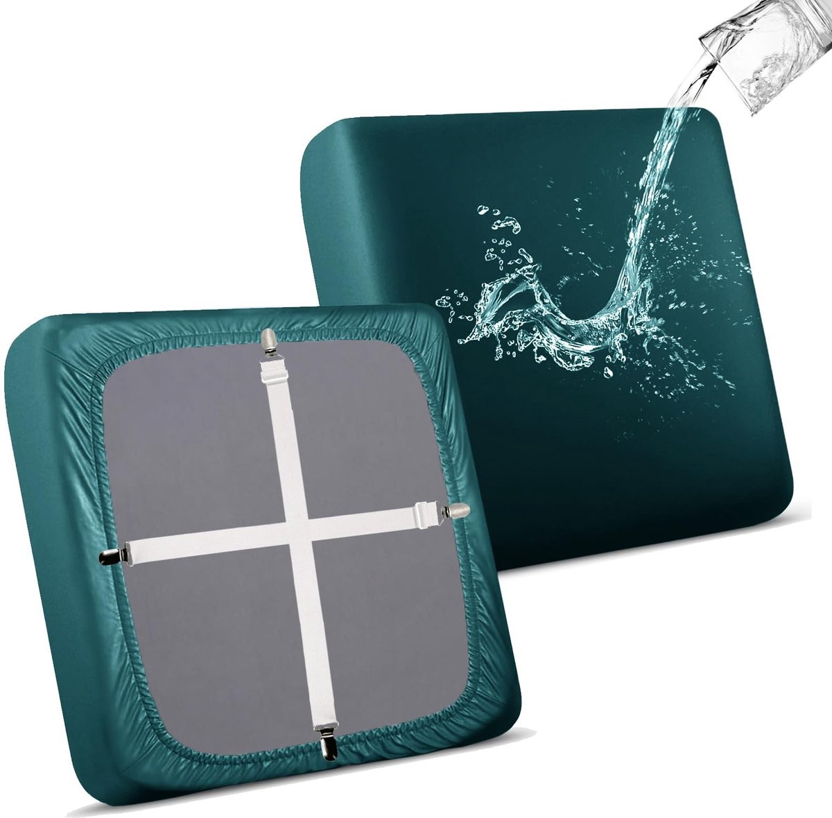 Waterdichte Sofa Zitkussenhoes - PU Lederen Antislip met 2 Riemen - Blauwgroen