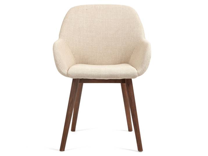 Chaise repas avec accoudoirs en tissu beige pied chêne foncé