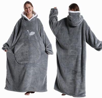 Handpicked Choices Ultra Soft Wearable Blanket Hoodie With Full Sleeves For Men And Women Cozy Oversize Flannel Throw dark Grey 1pcs