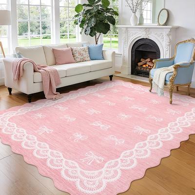Garvee Scalloped Bow Washable Area Rugs for Living Room