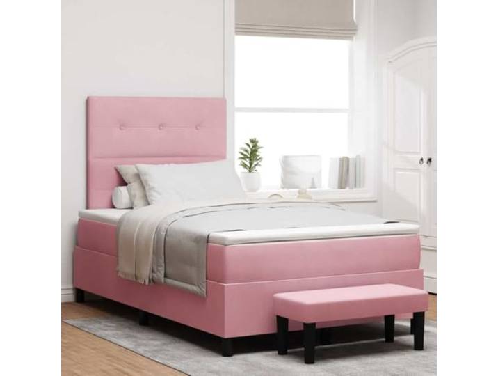 Samt Kopfteil Modernes Boxspringbett Design 120 x 190 cm Rosa Boxspringbett mit Matratze mit Kopfteil Rosa 120x190 cm Samt Luxus Bettgestell Holz Lattenrost Schlafzimmer Möbel