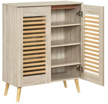 Costway Shoe Cabinet with Louvered Doors and Removable Shelves-Natural