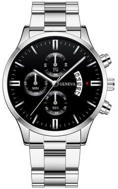Uplifted Trends Mens Stainless Steel Quartz Watch Sleek Silver Design Ideal For Business & Sports black