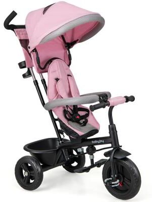 Costway 4-in-1 Baby Trike Kids Tricycle with Removable Canopy and Adjustable Push Handle-Pink