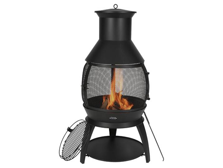 VEVOR Cheminée de jardin\, φ500x1100mm Cheminée de terrasse\, gril en fer aztèque et poêle chauffant\, couvercle de cheminée en acier inoxydable\, Convient pour terrasse\, jardin\, arrière-cour