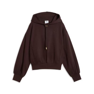 Kapuzensweatshirt PUMA "HER RELAXED HOODIE FL", Damen, Gr. S, chocolate fondue, Fleece, Obermaterial: 68% Baumwolle, 32% Polyester, unifarben, relaxed fit normal, angesetztes Bündchen, Sweatshirts, mit Kängurutasche, unifarben, Relaxed Fit