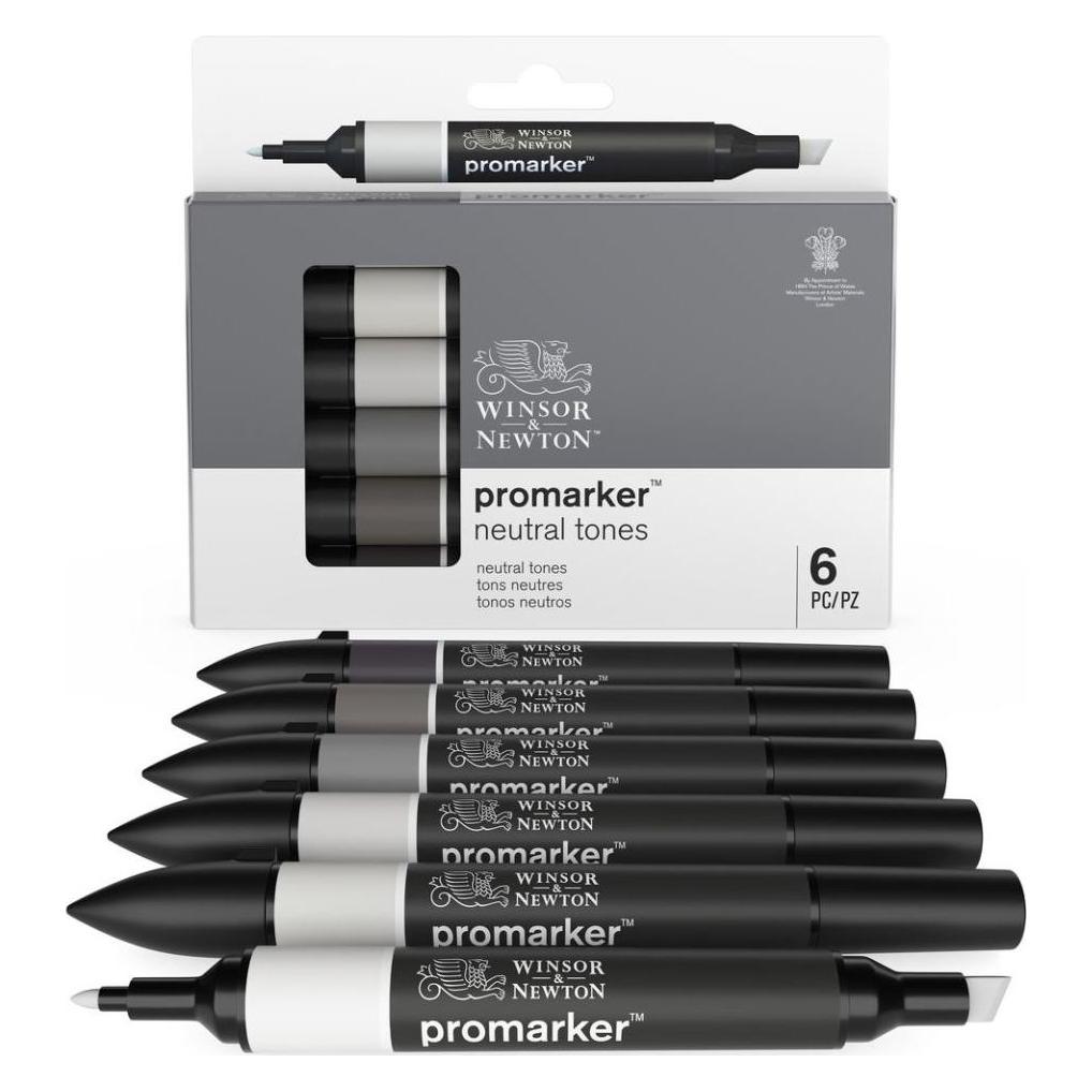 Winsor & Newton 6 ProMarker Neutrale Töne Layoutmarker farbsortiert 1,0 - 2,0 mm (6x) (0290154)