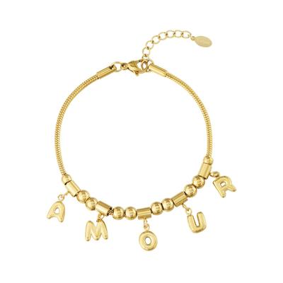 Charm-Armband ADELIA´S "Armband Charmarmband mit fünf Buchstabenanhängern, 16 cm", gold (goldfarben), Armbänder, Damen, yehwang_16, Edelstahl, Charm-Armband, modisch mit fünf Buchstabenanhängern