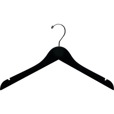 The Great American Hanger Company Black Velvet Wood Top Hanger, Space Saving 17 Inch Flat Hangers with Non-Slip Velvet Flocking, Chrome Swivel Hook & Notches
