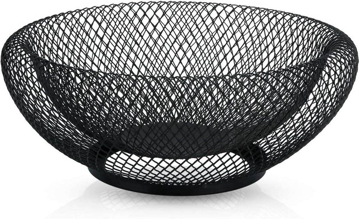 Ronde zwarte metalen fruitmand met gaasdesign 25 cm - Moderne decoratieve fruitschaal